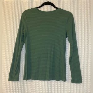 Green and gray striped, long sleeved t-shirt